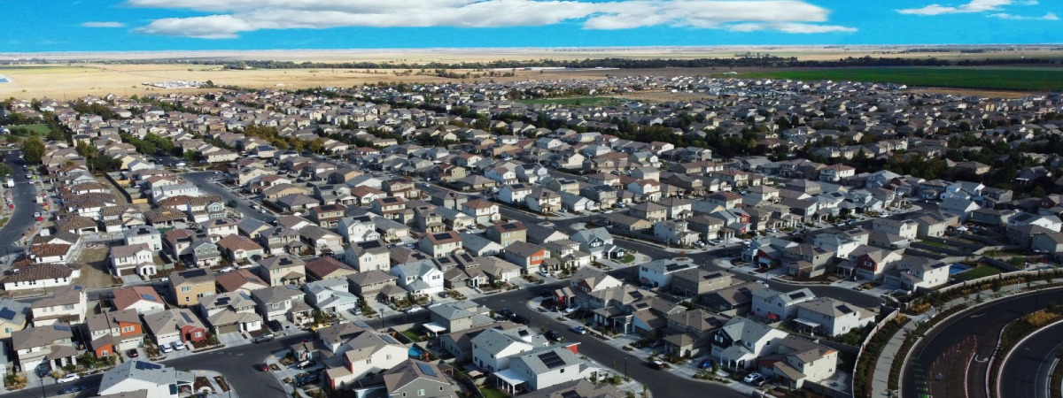A neighborhood in Sacramento California photographed by a drone.