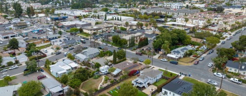 Aerial view of house with gray sky in La Mesa City in San Diego, California, USA