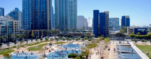 High-rise condos above Waterfront Park in downtown San Diego