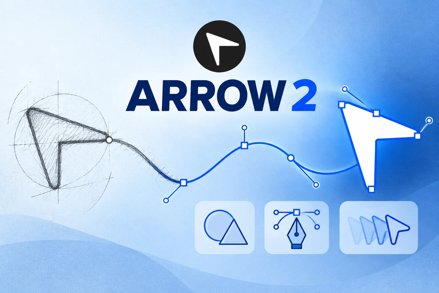 Illustration éditoriale Arrow 2 montrant une esquisse devenant un chemin SVG modifiable