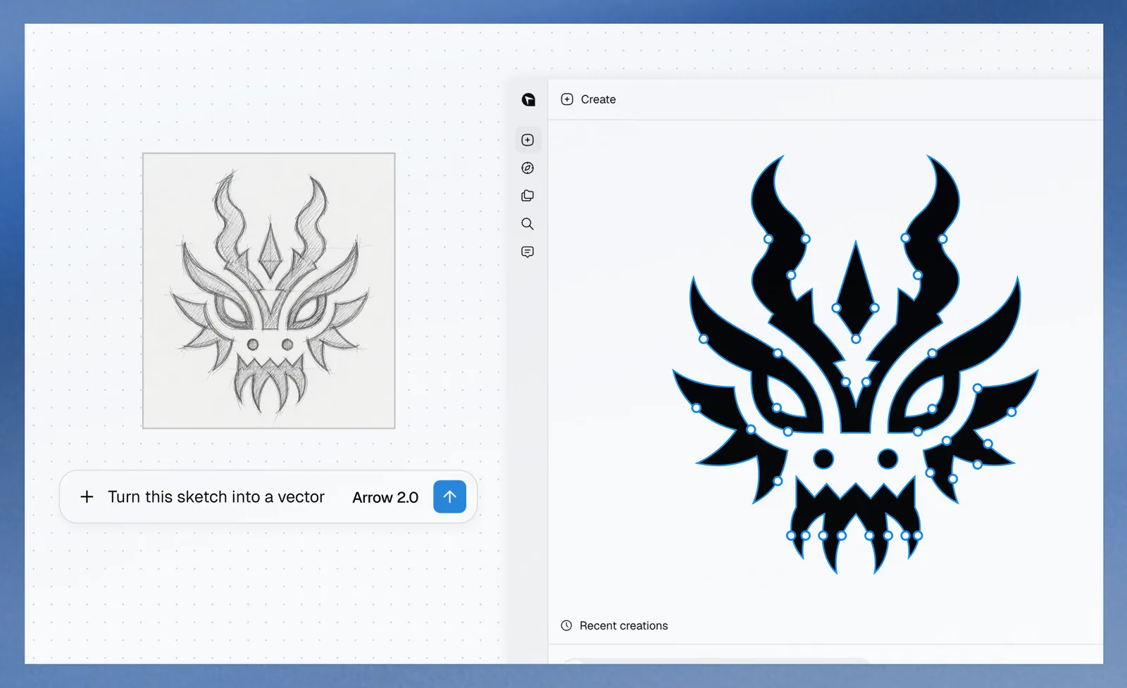 Exemples officiels QuiverAI montrant des croquis convertis en illustrations vectorielles modifiables avec Arrow 2