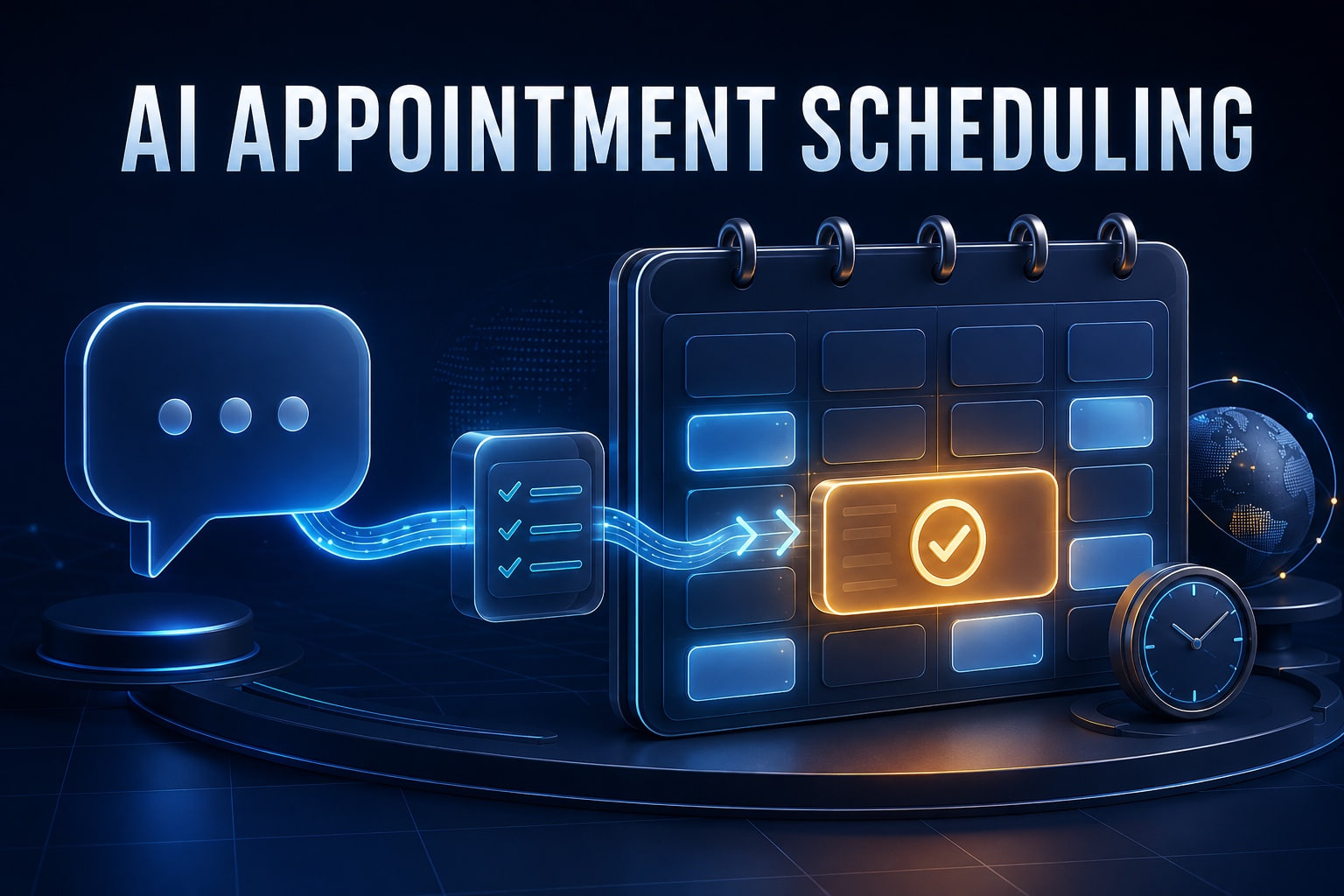 Chatbot de agendamento de compromissos de IA conectando uma conversa do cliente a horários confirmados do calendário
