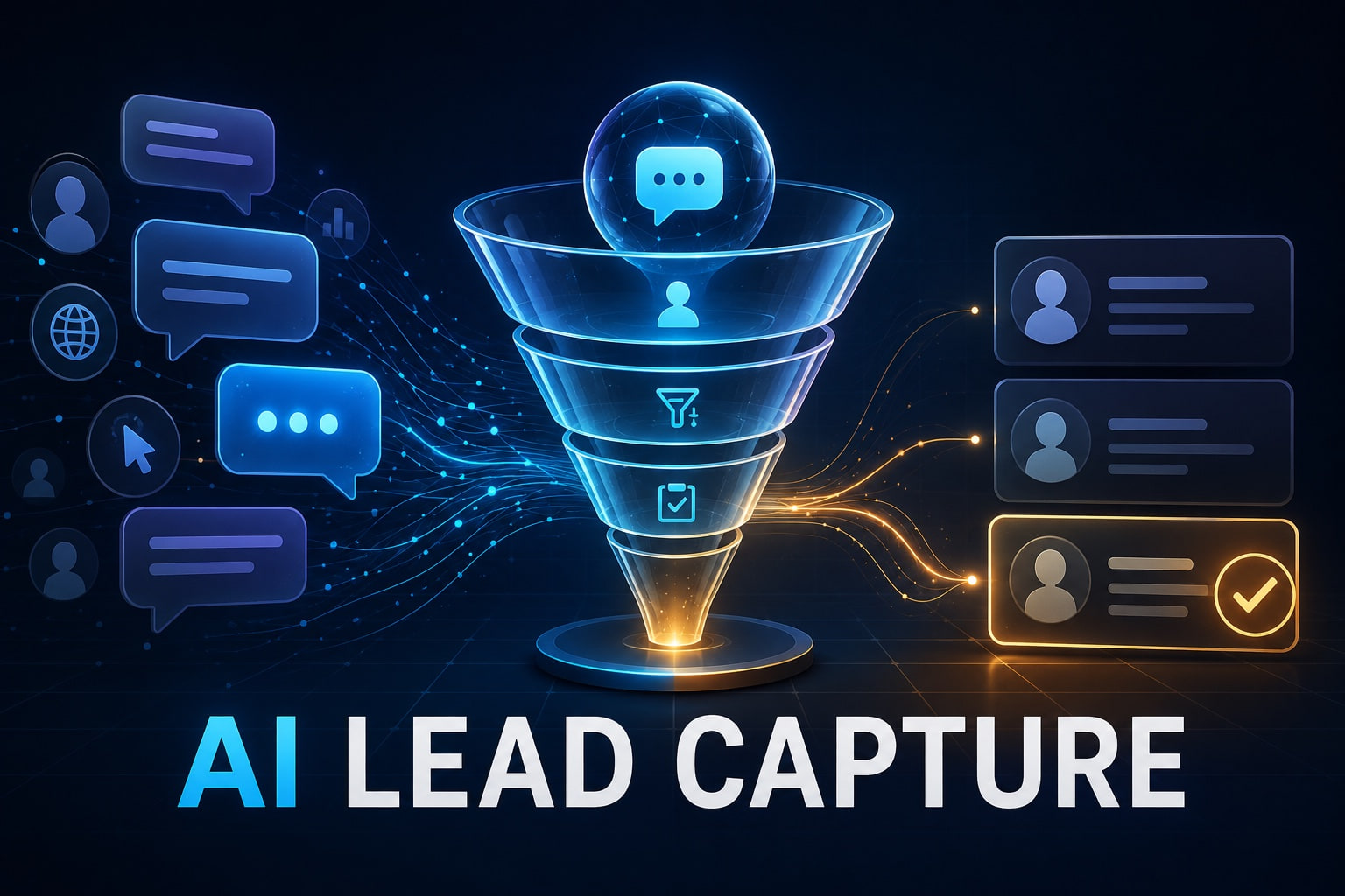 Chatbot de captura de leads de IA transformando conversas do site em contatos CRM qualificados