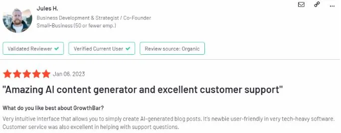 يقوم GrowthBar بأتمتة إنشاء المحتوى باستخدام GPT-3 الذكاء الاصطناعي للأعمال. يمكن أن يوصي بعدد كلمات وروابط وصور وكلمات رئيسية محددة والمزيد.